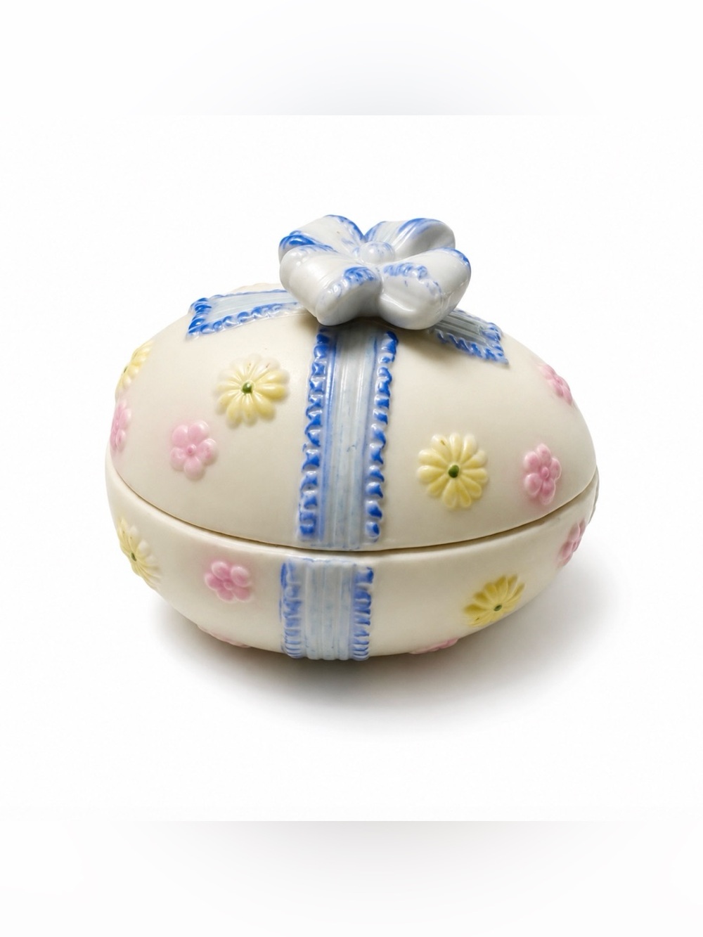 Lefton Decorated Spring Easter Egg Trinket Box Delicate Flowers & Bow